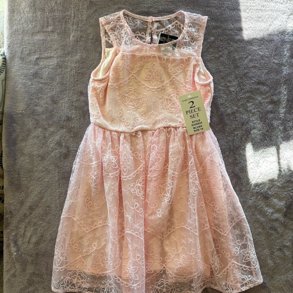 Rare Editions Girls Blush Pink Lace Dress and Denim Vest 2 Piece Set Size 10 NEW - Picture 6 of 9